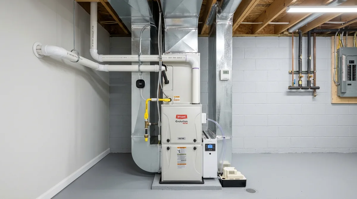 Residential high-efficiency gas furnace and indoor air handler installation